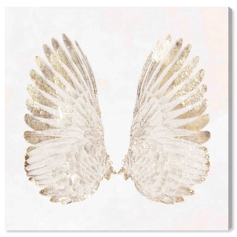 Art Remedy Soft Angel Wings Canvas Elegant White Gold Wall Art by Art Remedy