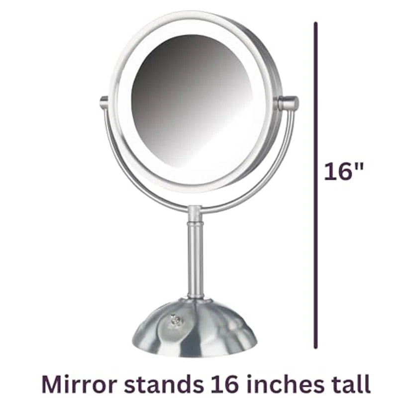 Symple Stuff 8.5" Lighted Tabletop Magnified Makeup Mirror, Plug In