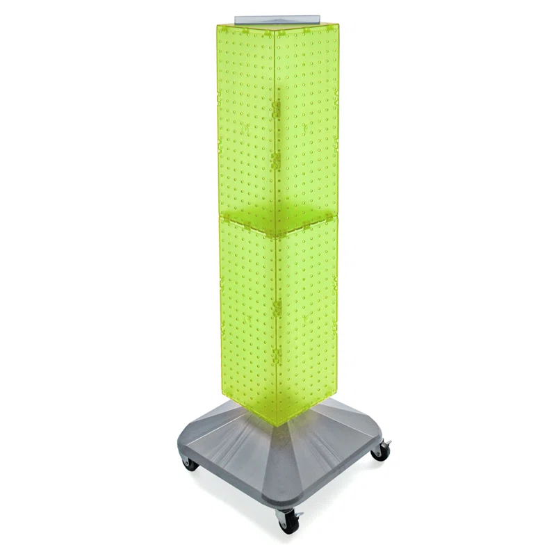 Azar Displays 703388-GRE Four-Sided Pegboard Floor Display on Revolving Wheeled Base. Spinner Rack Tower. Panel Size: 8"W x 40"H