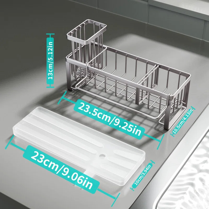 QIANXI Sponge Holder For Kitchen Sink - Self-draining Sink Caddy With Brush Holder And Dishcloth Holder, Stainless Steel Kitchen Sink Organizer For Countertop