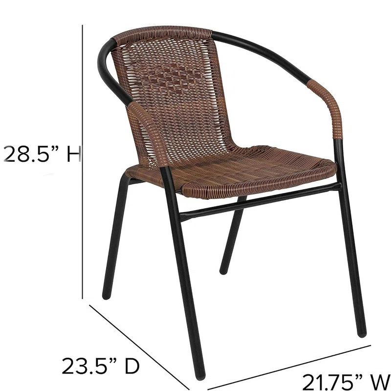 ZILNOX Modern Rattan Indoor/Outdoor Stackable Dining Chairs, Alloy Steel Stacking Rattan Bistro Chairs for Restaurant, Set of 4, Brown