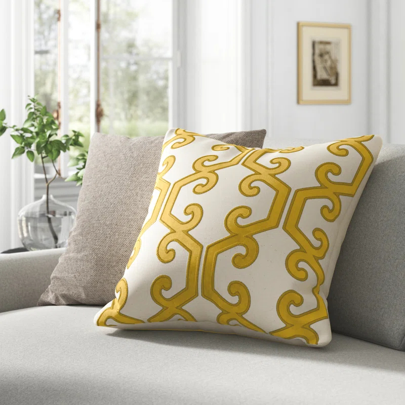 Homey Cozy  Applique Cotton Geometric Throw Pillow & Reviews | Wayfair