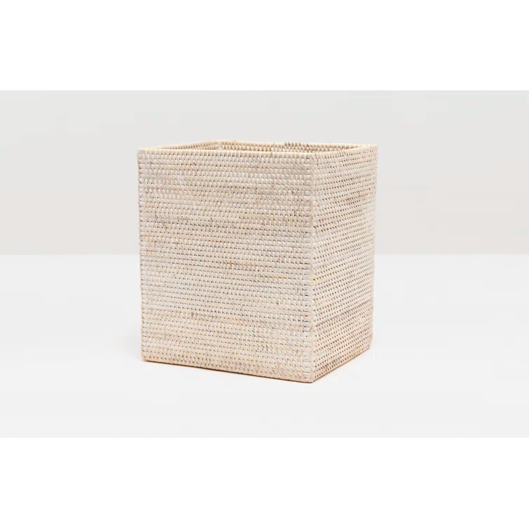 Dalton Whitewash Handcrafted Rectangle Rattan Wastebasket