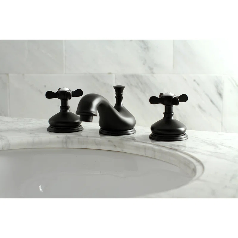 Kingston Brass Essex Two-Handle 3-Hole Deck Mount Widespread Bathroom Faucet with Brass Pop-Up Drain