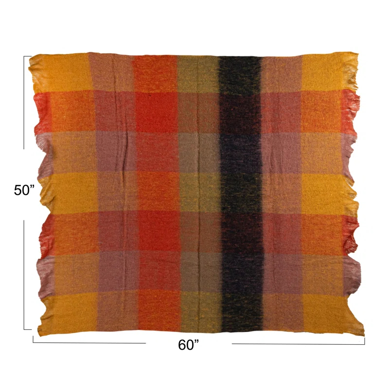 Creative Co-Op Patterned Wool Ruffled Throw Blanket