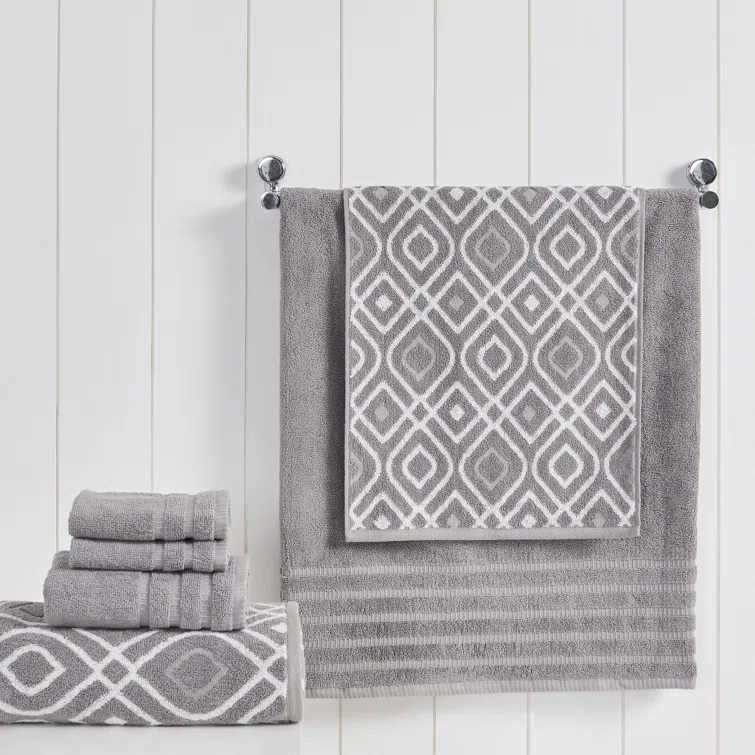 Modern Threads Modern Threads Oxford 6-Piece Yarn Dyed Jacquard & Solid Towel Set – 100% Combed Cotton, Quick Dry & Absorbent Bath, Hand & Washcloths