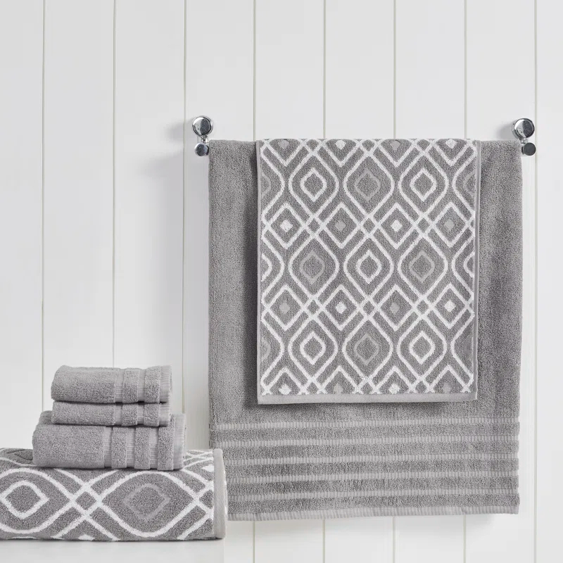 Modern Threads Modern Threads Oxford 6-Piece Yarn Dyed Jacquard & Solid Towel Set – 100% Combed Cotton, Quick Dry & Absorbent Bath, Hand & Washcloths