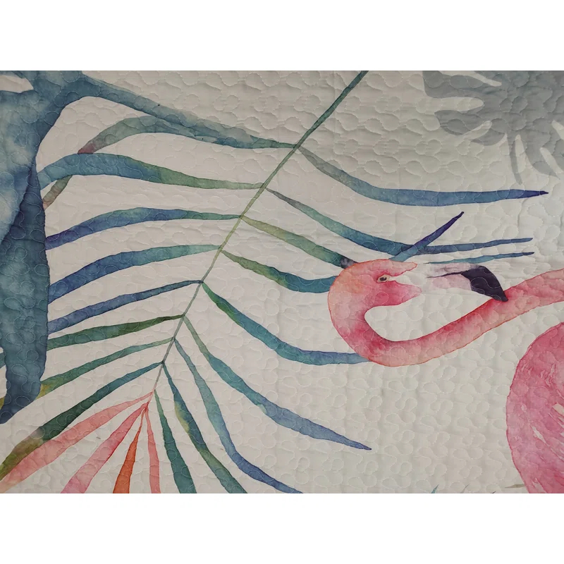 De Leon Collections Coastal Living Pink Flamingo & Aqua Palms Tropical Beach Vibes Decorative Quilt Bedding Set