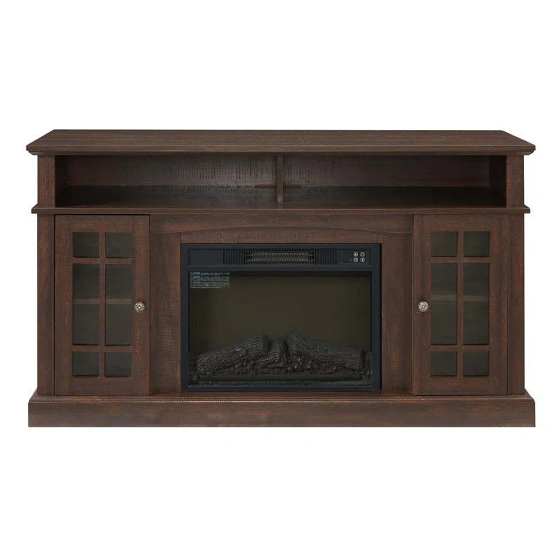 August Grove® Classic TV Media Stand Modern Entertainment Console with 23" Fireplace Insert for TV Up to 65" with Open and Closed Storage Space, 58.25"W 15.75"D 32"H