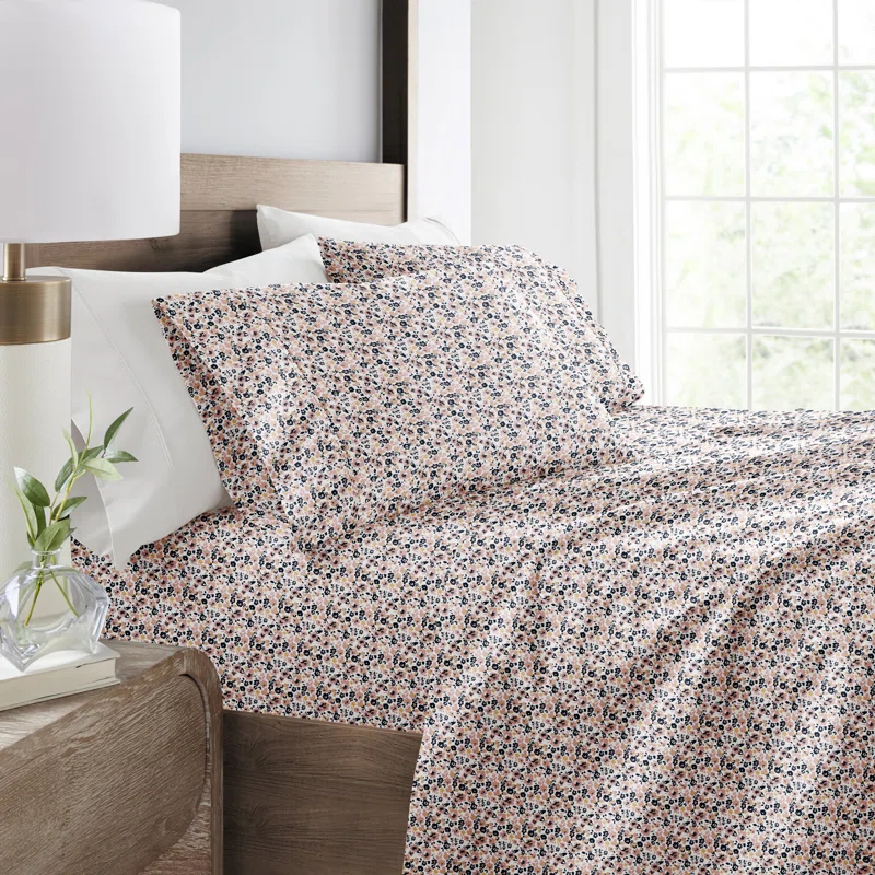 IEnjoy Home 4 Piece Sheet Set Patterned Microfiber Ultra Soft Bedding in Floral Dream