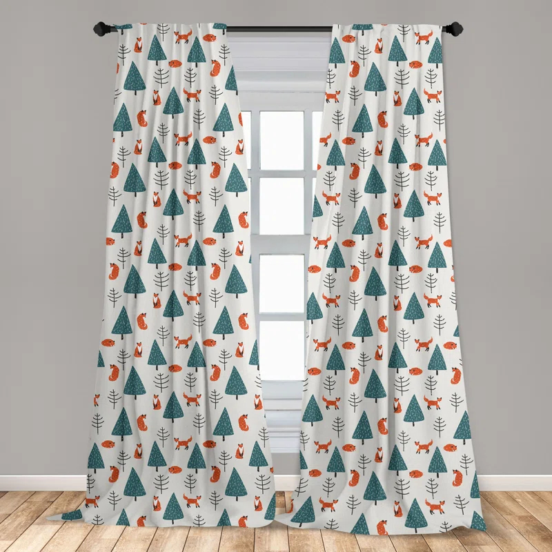 Ambesonne Ambesonne Fox 2 Panel Curtain Set, Orange Foxes In A Snowy Winter Forest Animals Of Cold Climates Cartoon, Lightweight Window Treatment Living Room Bedroom Decor, 56" X 63", Teal Orange Black (Set of 2)