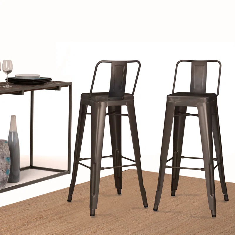 Simpli Home Rayne 30" Industrial Metal Bar Stool in Gun Metal Gray (Set of 2)
