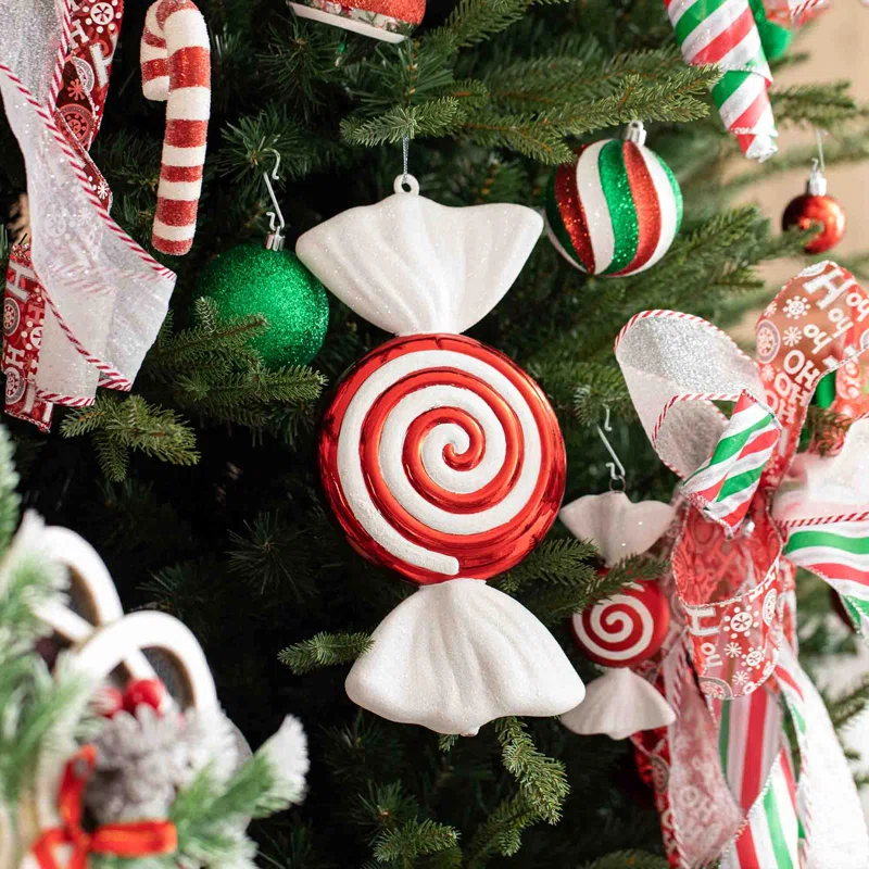 Glitzhome 178 Piece Christmas Ornaments , 4 Piece Candy Picks and 9 Piece Ribbon Bow Sets