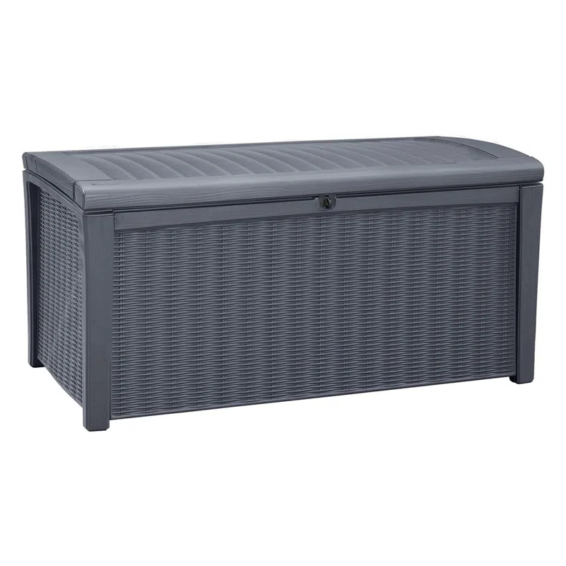 Keter Keter Borneo 110 Gallon Rattan Wicker Resin Patio Deck Storage Box Bench