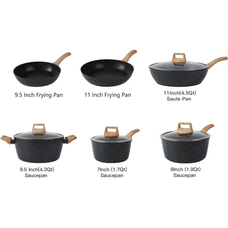 BN-LINKKL 21PCS Pots And Pans Set Non Stick Cookware Set Nonstick With Cooking Set (Black, 21Pieces)