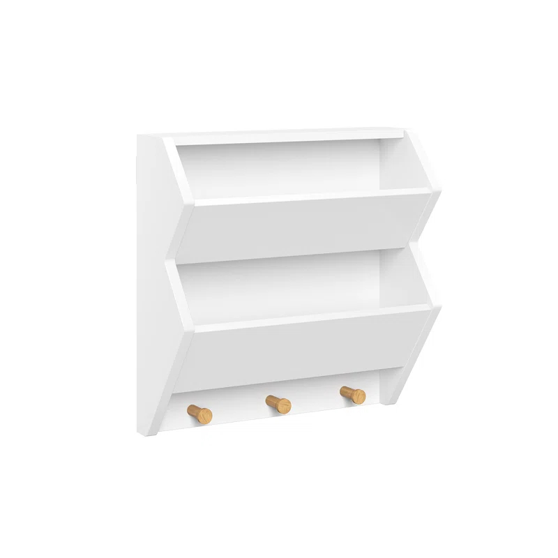 RiverRidge Home RiverRidge Kids Catch-All Wall Bookshelf with 2 Toy Storage Cubbies and 3 Wooden Hooks for Playroom, Nursery, and Reading Nook - White