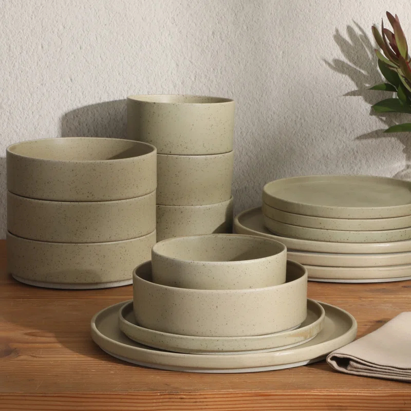 Gibson Elite Gibson Elite Tatum Premium Porcelain Matte Reactive Glaze 16 Piece (Service for 4) Plates and Bolws Stackable Dishes Ceramic Dinnerware