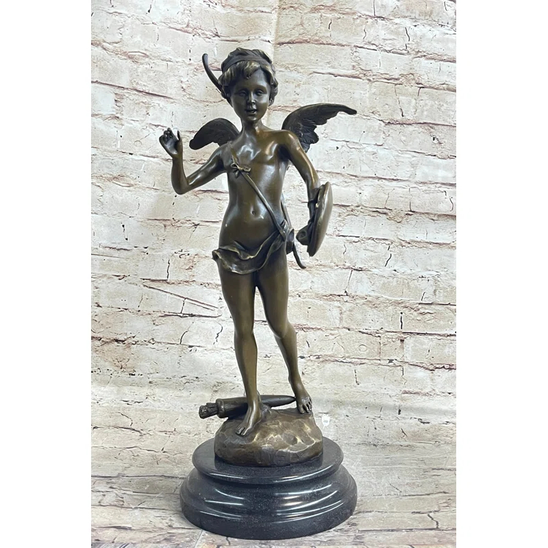 Trinx Kaleeya Signed Bronze Statue Cupid Cherub Sculpture On Marble Base Art Deco Sale