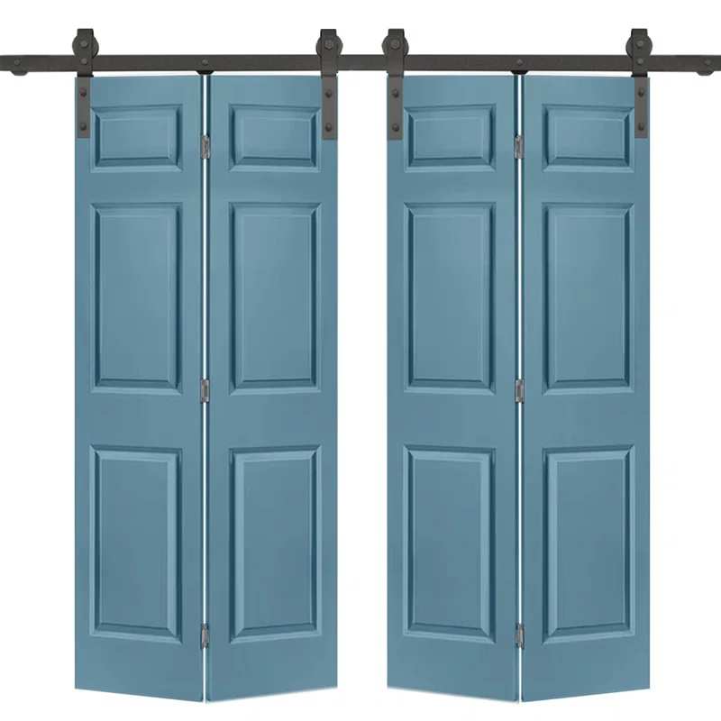 Calhome Paneled MDF Composite Double Bifold Barn Doors with Installation Hardware Kit