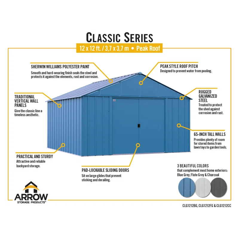 12 ft. W x 12 ft. D Galvanized Steel Storage Shed
