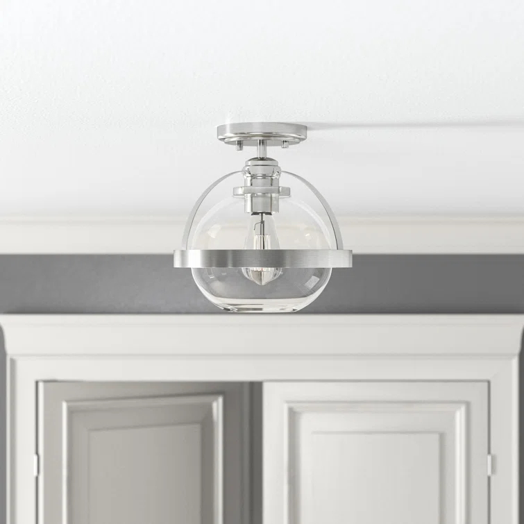 Greyleigh™ Longmeadow 1 - Light 9.38'' Simple Globe Semi Flush Mount in Satin Nickel
