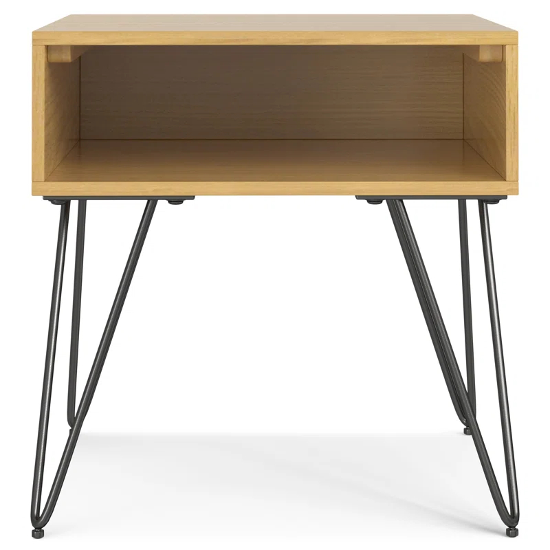 Hunter 22"W Solid Wood Industrial Square End Table with Hairpin Legs and Open Storage