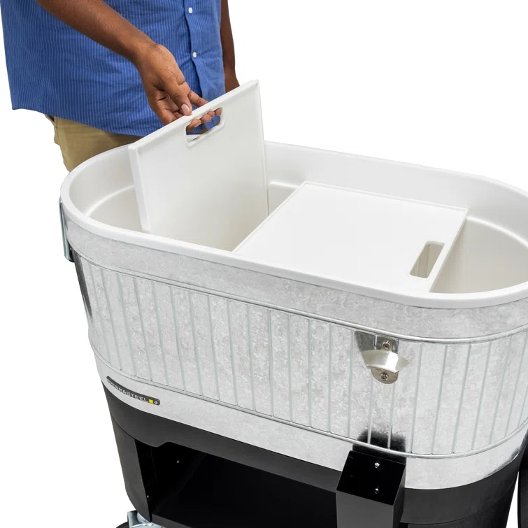 Permasteel Permasteel 120-Qt Large Outdoor Cooler Cart on Wheels, Rolling Patio Cooler with Dividers for Separate Compartments