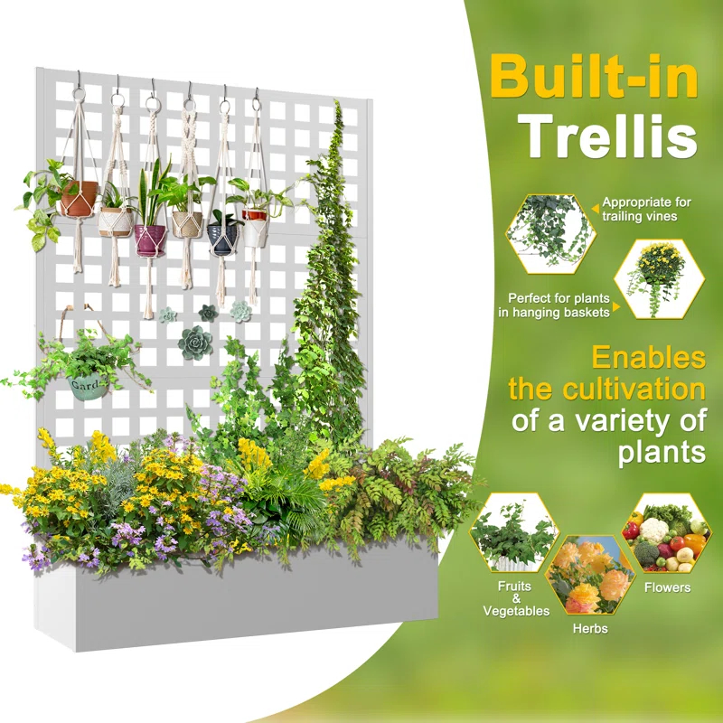Latitude Run® Metal Planter Box with Trellis, Outdoor Raised Garden Bed with Privacy Screen