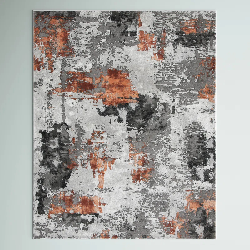 Steelside™ Ettinger Abstract Gray/Orange Area Rug