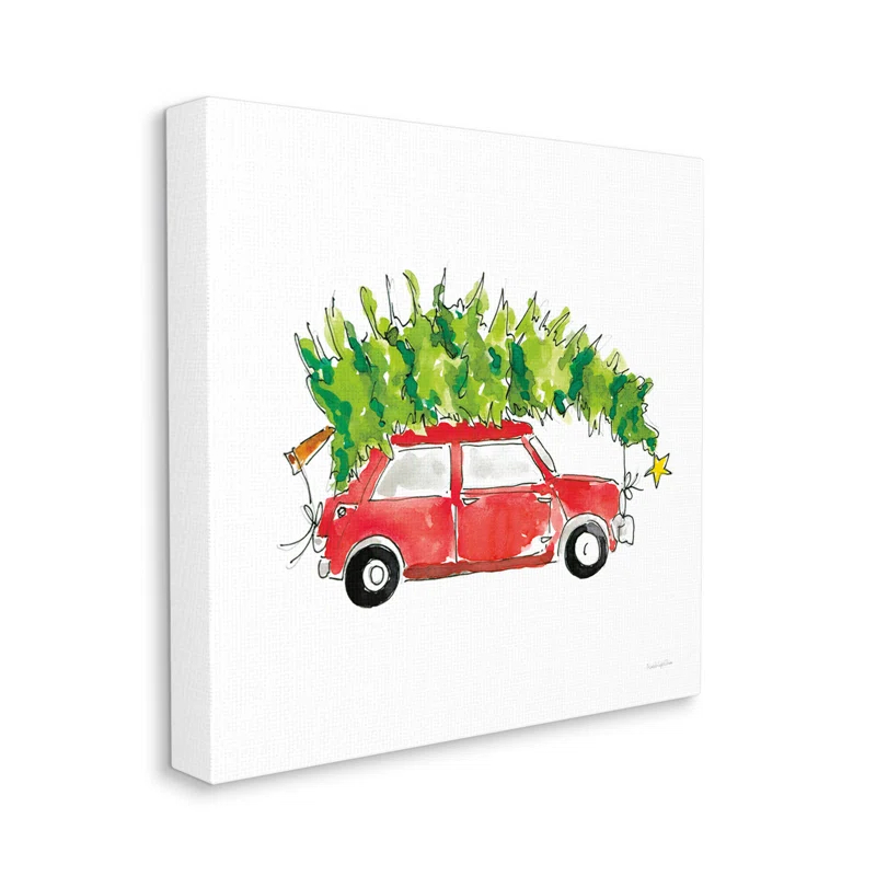 Stupell Industries " Vintage Red Car Oversized Christmas Tree " by Mercedes Lopez Charro Painting Print