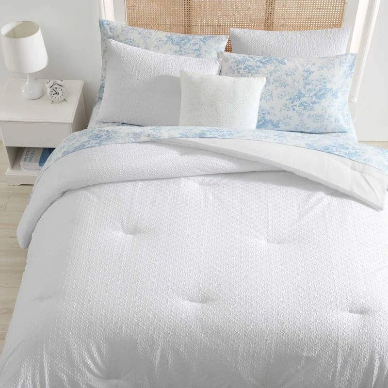 Laura Ashley Laura Ashley Margaret White Easy Care Reversible Dorm Bonus Bed Set