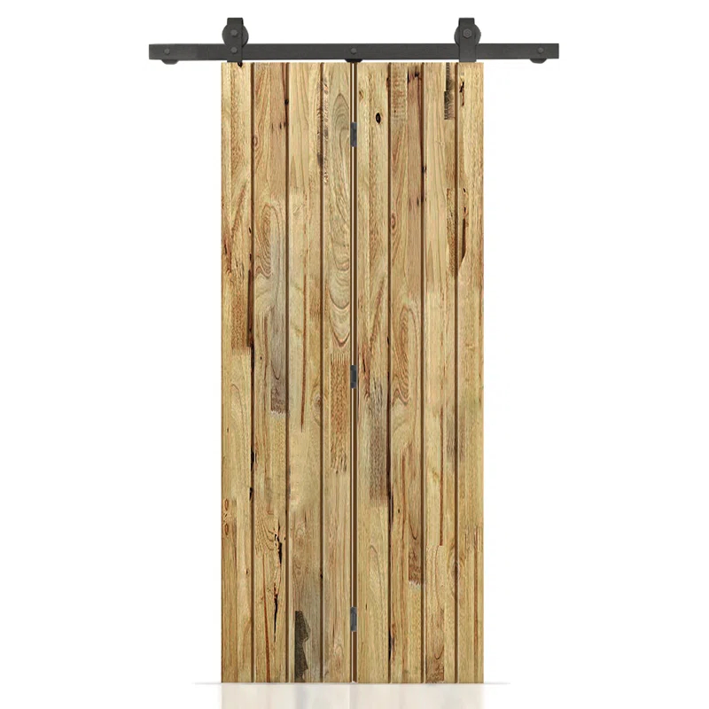 Calhome Pine Wood Bi-Fold Barn Door with Sliding Hardware Kit