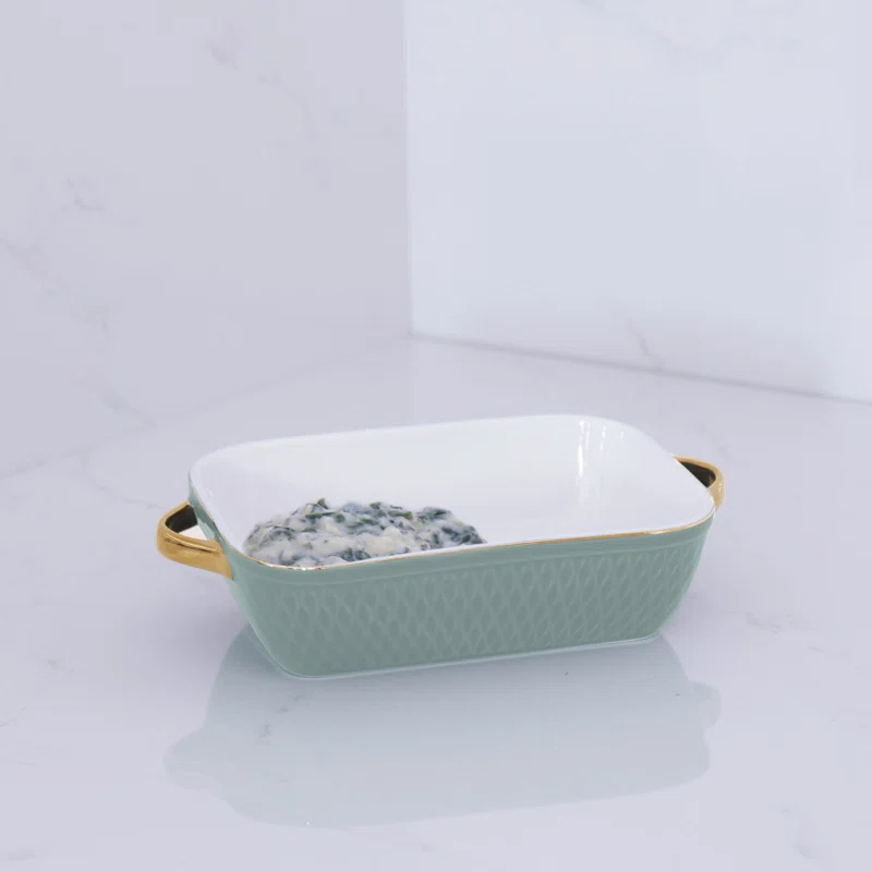 Beatriz Ball CERAMIC Small Rectangular Baker With Gold Handles
