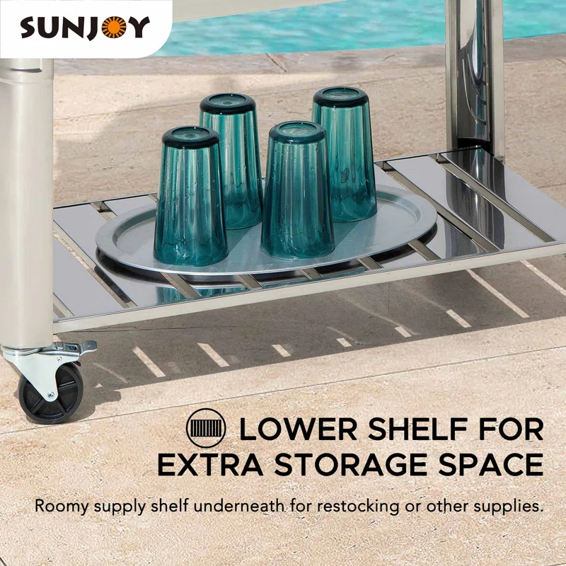 Sunjoy Sunjoy 80 Quart Patio Cooler Cart Stainless Steel Rolling Ice Chest With Steel Bottle Opener, Shelf And Lockable Wheels