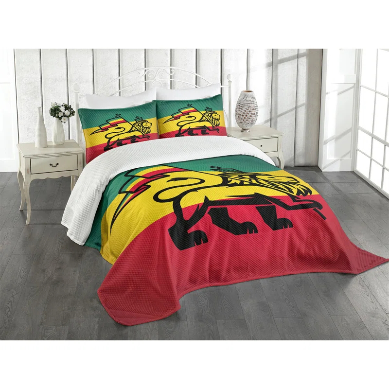 Ambesonne Ambesonne Rasta Bedspread Set Cultural Lion Rastafari Flag Yellow and Black