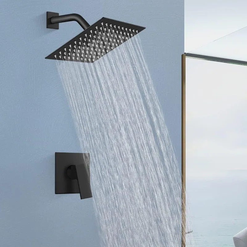 Matte Black Shower Faucet Set Bathroom Rain Shower System 8in Shower Head Combo