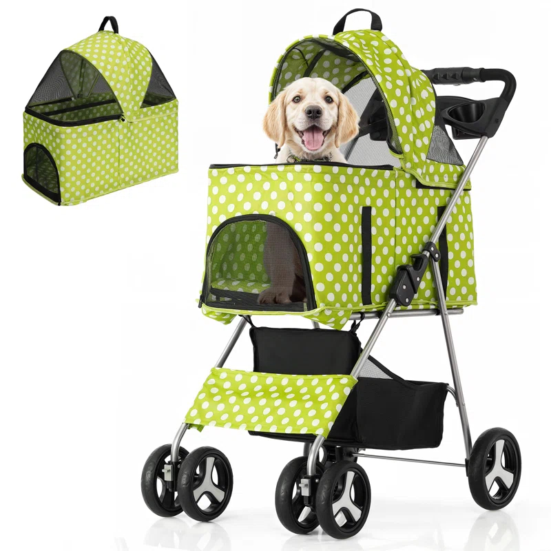 3-In-1 Pet Stroller Foldable Pet Stroller With Weather Cover Storage Basket For Dog Cat