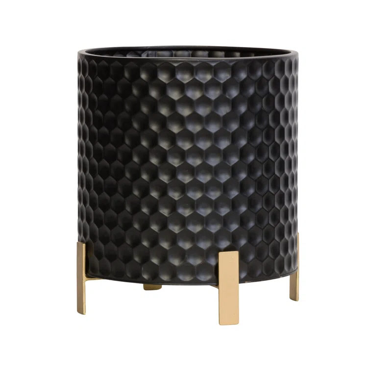 Aspire Ebony Mid Century Modern Indoor Metal Pot Planter 4-Leg Metal Base