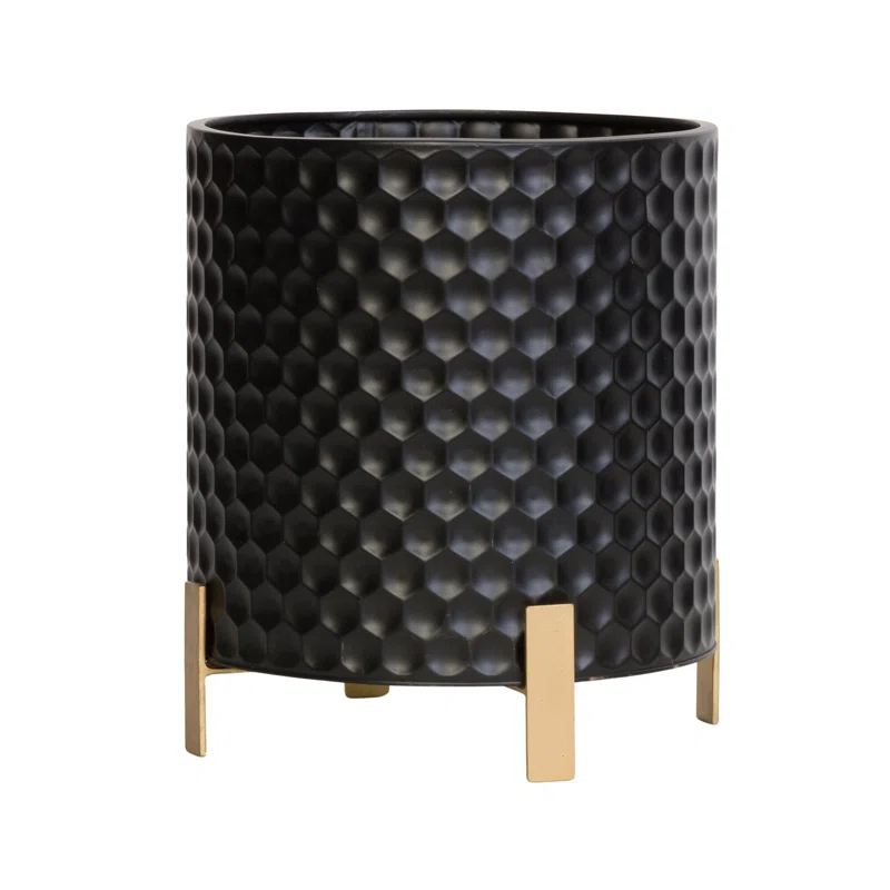 Aspire Ebony Mid Century Modern Indoor Metal Pot Planter 4-Leg Metal Base