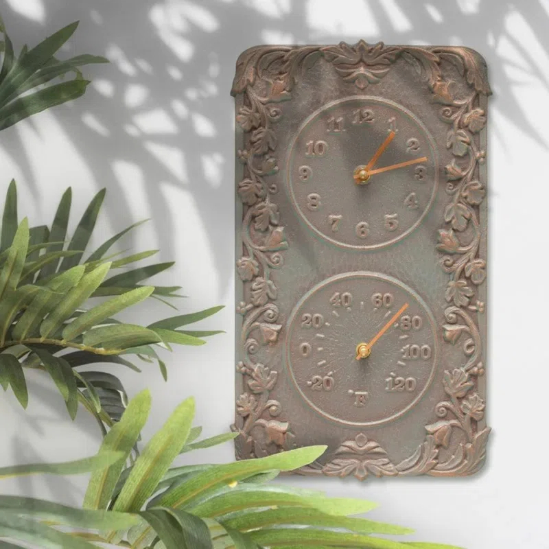 Whitehall Products Acanthus Indoor/Outdoor Wall Clock and Thermometer