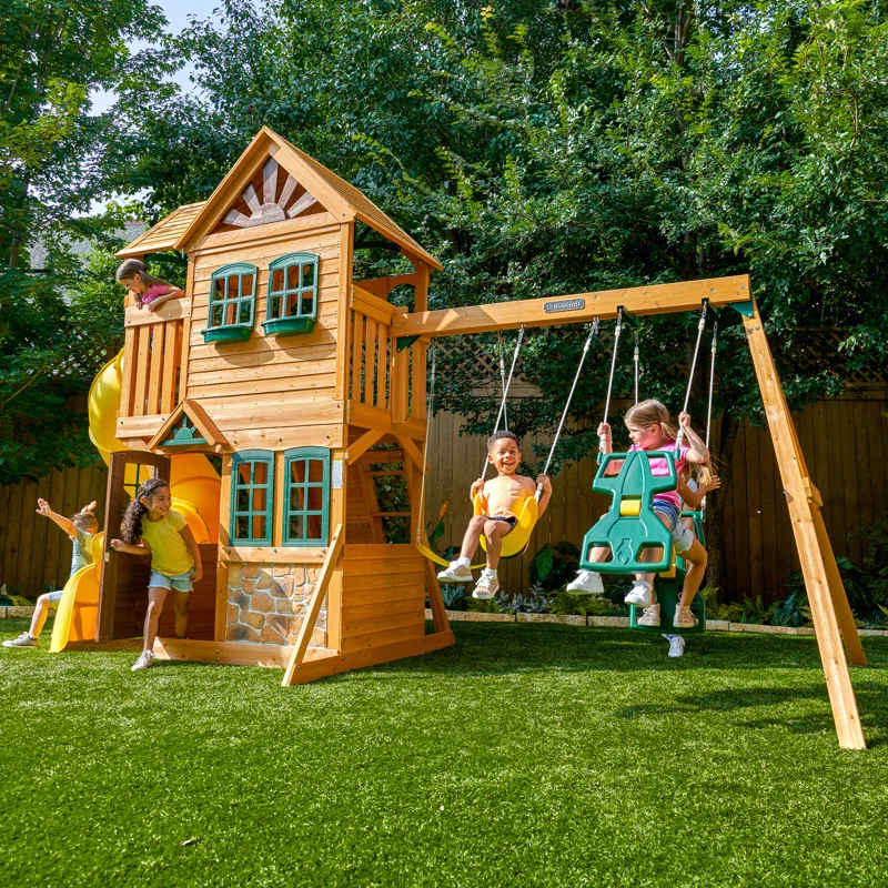 KidKraft KidKraft Boulder Station Wooden Swing Set / Playset with Tube Slide