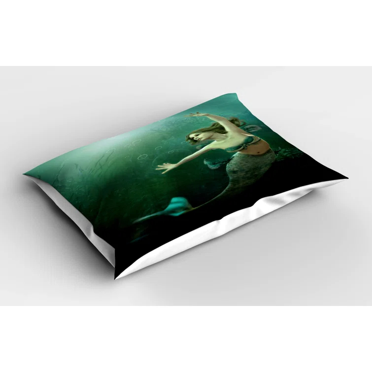 Ambesonne Ambesonne Green and Blue Pillow Sham 2 Pack Mermaid Undersea Jade Green Teal Ivory