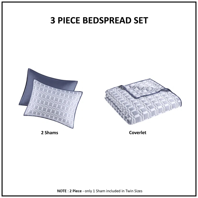 510 Design Harlow 3 Piece Reversible Matelasse Coverlet Set