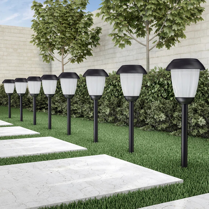 8 Solar Outdoor Lights - 16-Inch-Tall Stainless-Steel Stake Lights for Gardens, Walkways, Driveways, Landscapes, and Patios by Pure Garden (Set of 8)