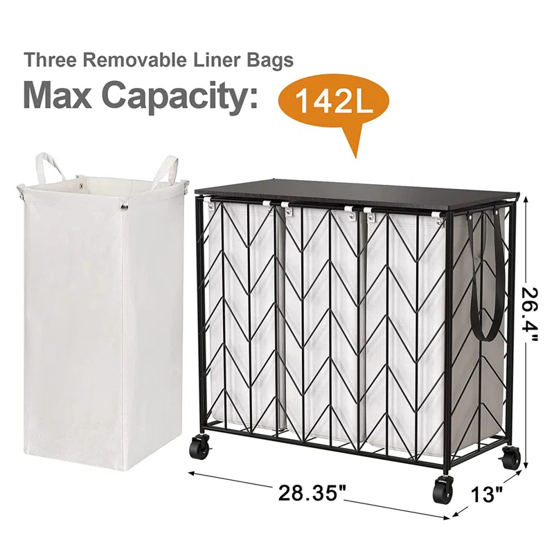 BINNBOX 142L Laundry Hamper 3 Section with Lid
