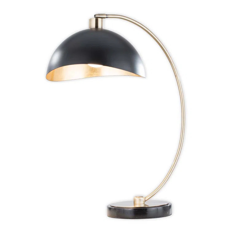 Luna Bella Table Lamp - 28", Weathered Brass, Matte White/Gold Leaf Shade, Marble Base, Dimmer Switch