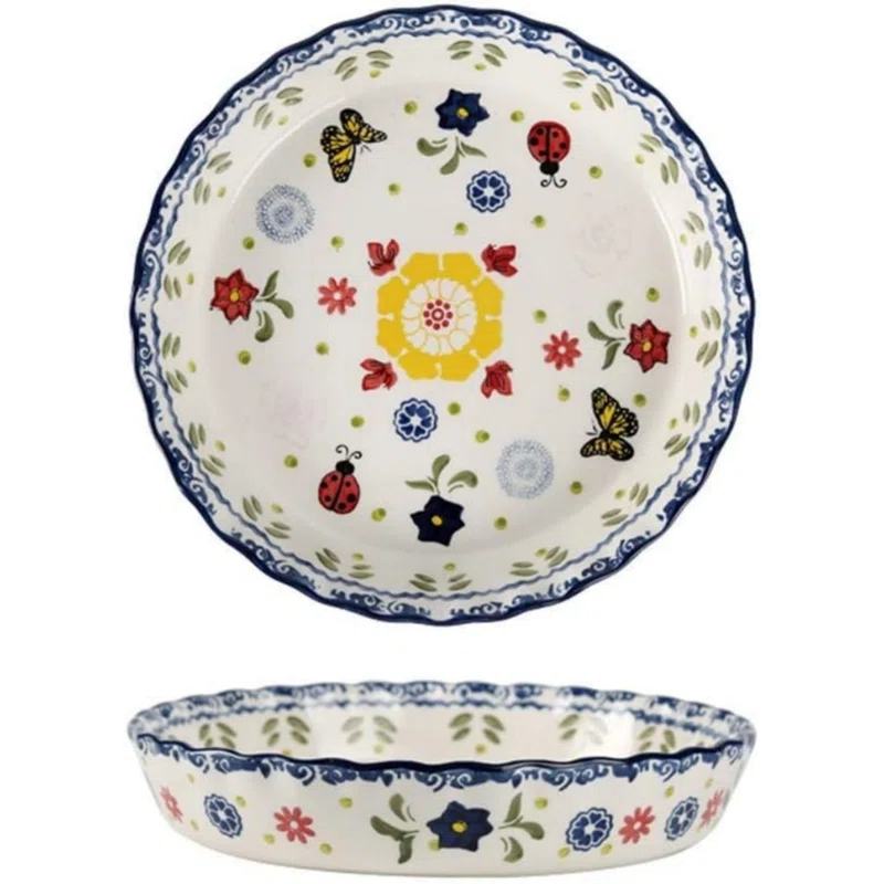 MASTER CRAFT WINDOW AND DOOR Ceramic Pie Pan Pie Dish For Oven 10 Inch Pie Plate Round Bakeware (Butterfly)