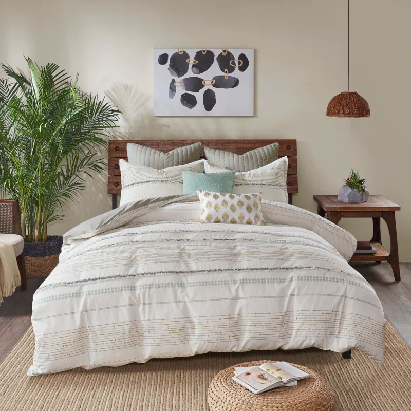 INK+IVY Nea Boho, Mid-Century 3 Piece Stripe Cotton Comforter Set With Tassels