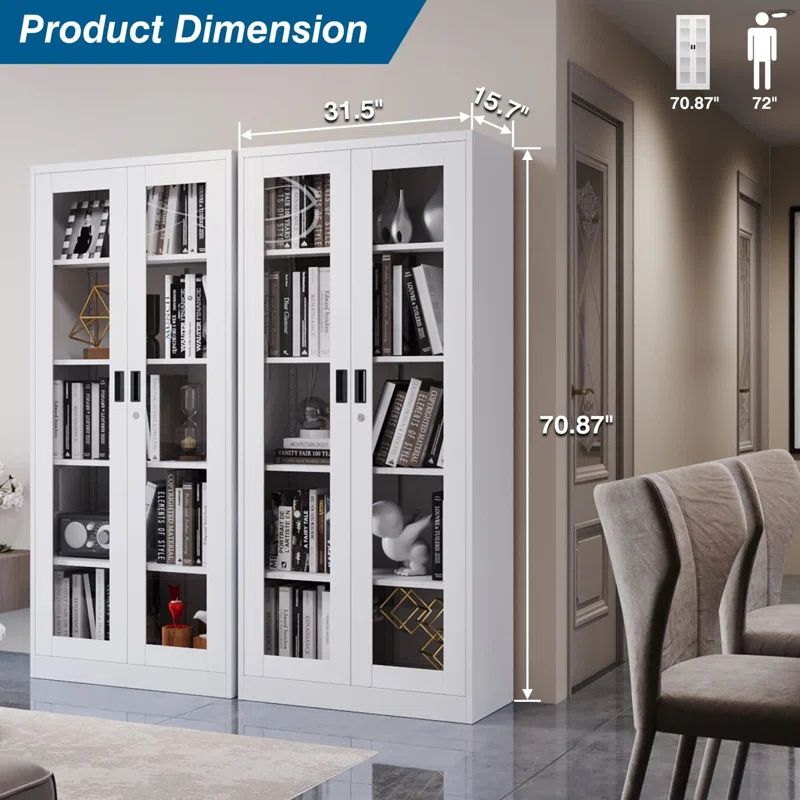 Display Cabinet With Glass Doors, Curio Cabinets With 4 Adjustable Shelves, Locking Glass Cabinet Display Case For Home, Office, Clinic, Pantry, Assemble Required
