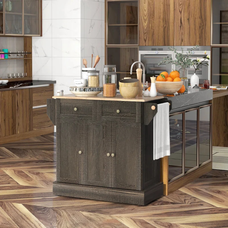 Latitude Run® Triple-Cabinet Kitchen Island On Wheels, Kitchen Storage Cabinet